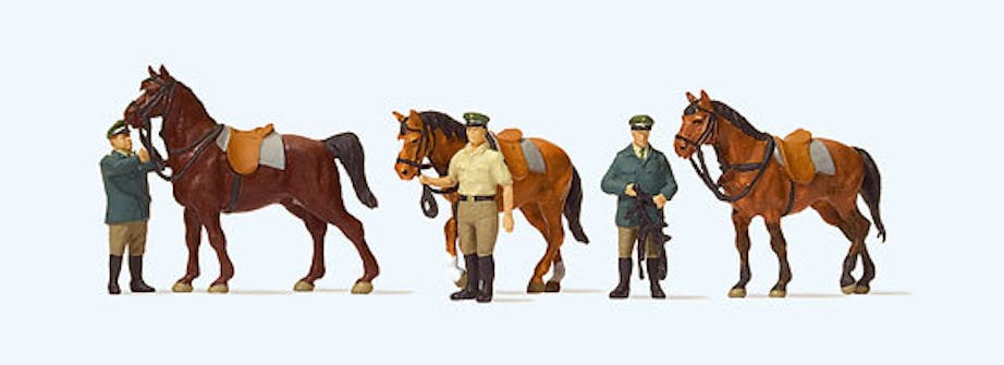 Preiser 10583 Polizia tedesca in piedi con cavalli
