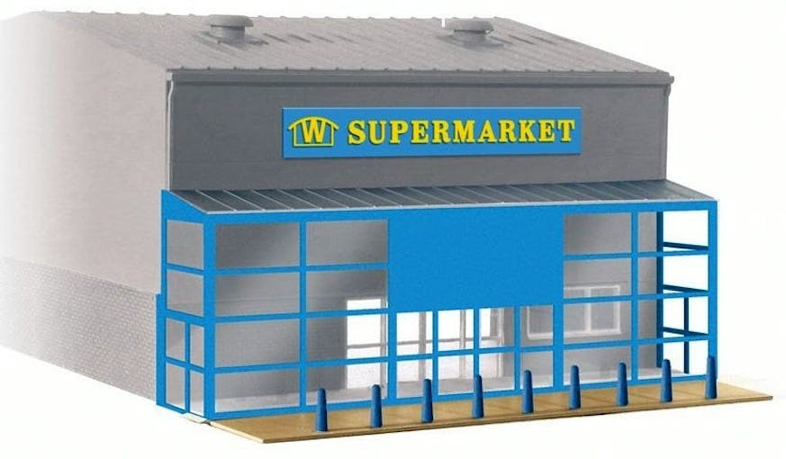 Peco SSM310 Frontale 'Supermarket' per edificio industriale modulare H0 Wills-Modern