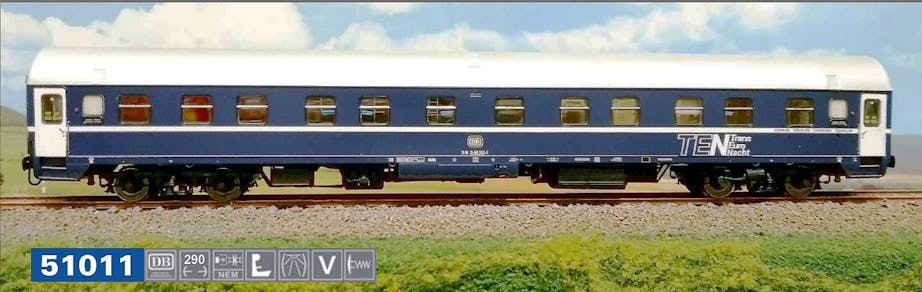 Acme 51011 DB carrozza letti Tipo UHansa, nello stato di servizio degli anni Novanta, in livrea TEN, ep.V
