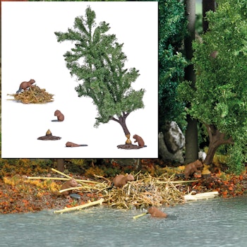 Busch 7893 Scenetta: Castori con albero e tronchi