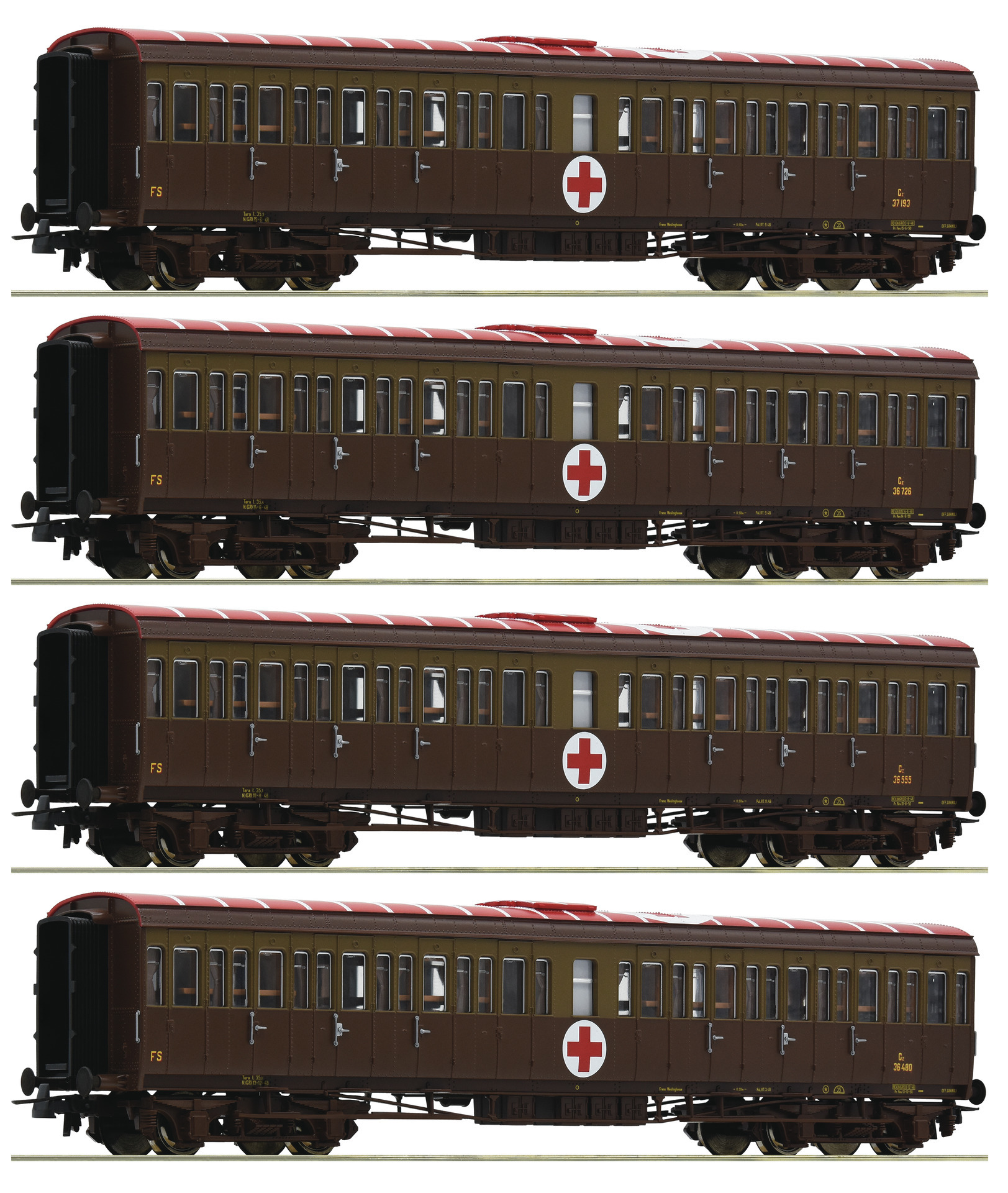 Roco 74093 FS set 4 carrozze ''Centoporte'' ospedale, livrea
