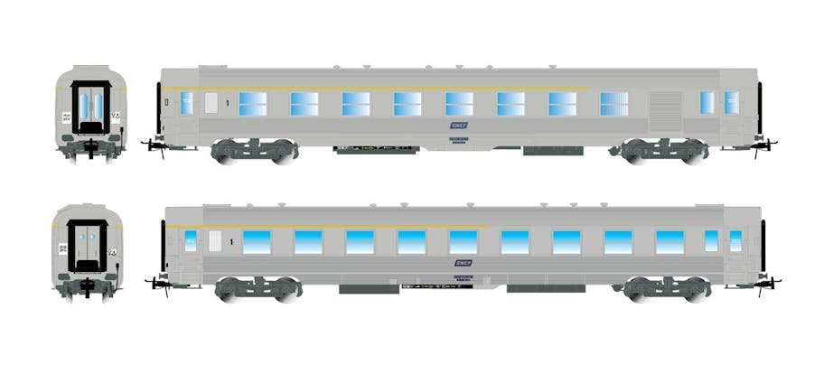 Jouef HJ4136 SNCF, set di 2 carrozze DEV Inox di prima classe, composto da 1 carrozza A5rt e 1 x carrozza A7Dtj, ep. IV
