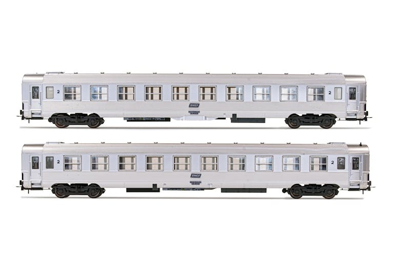 Jouef HJ4137 SNCF, set di 2 carrozze DEV Inox di seconda classe, composto da 2 x carrozze B10j, ep. IV