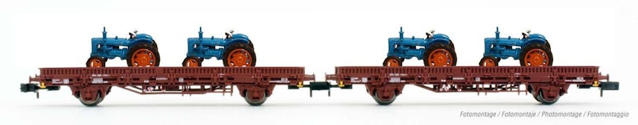 Arnold HN6489 FS set 2 carri pianale tipo PP, livrea rosso ossido, caricati con 4 trattori, ep. III-IV - Scala N