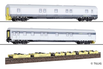 Tillig 70043 Set della Rail Adventure GmbH con due carrozze Dmz e loco-buggy-set