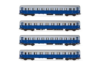 Rivarossi HR4324 FS set quattro carrozze ''Treno Azzurro'' di cui 2 di 1cl. tipo 1946 r 2 di 2cl. una con comparto Ristoro ep. IIIb