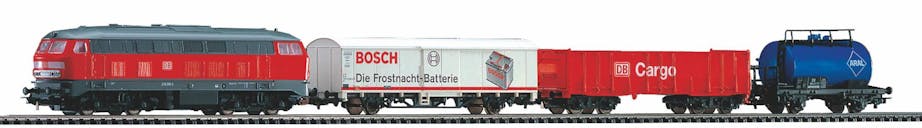 Piko 57154 DB Cargo Start Set, locomotiva diesel Br 218 e tre carri merci, binari con massicciata
