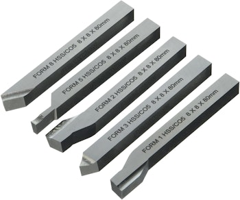 Proxxon 24530 Serie di 5 utensili 8 x 8 x 80 mm per tornitura in pregiato acciaio HSS al cobalto. Già affilati.