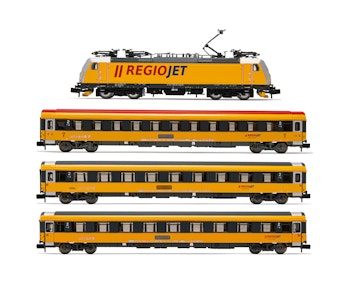 Arnold HN2499 Regiojet, convoglio di 4 elementi, incl. 1 x locomotiva elettrica Gruppo 386 e 3 x carrozze, ep. VI - Scala N