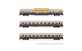 Arnold HN4313 DB, set di 3 carrozze ''Rheingold'', contenente una carrozza panoramica e due carrozze Avmh, livrea blu/beige, ep. III - Scala N 1/160