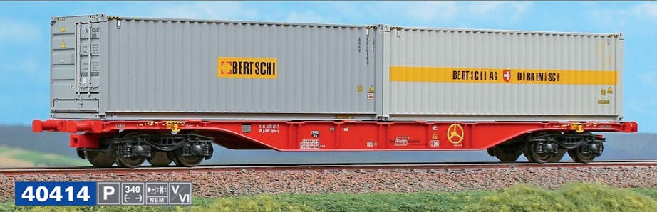 Acme 40414 Carro intermodale Tipo Sgnss-y Rail Cargo Austria da 60 piedi caricato con due bulk da 30 piedi ''Bertschi''., ep.V-VI