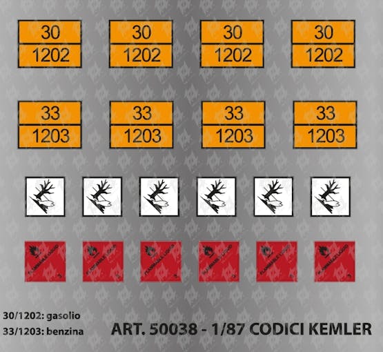 TAModels 50038 Decals codici kemler tipo 2 - H0 1/87