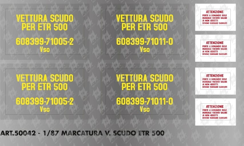 TAModels 50042 Decals marcatura vettura scudo ETR 500 - H0 1/87
