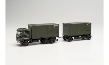 Herpa 746845 Atocarro IVECO Trakker con rimorchio caricato con due container generatore. Esercito