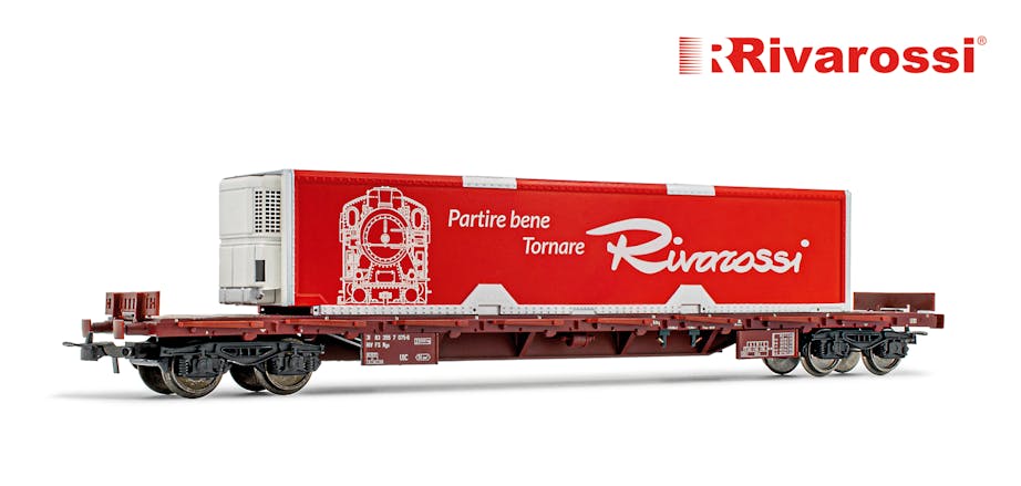 Rivarossi HRS6499 FS Carro pianale a 4 assi tipo Rgs, caricato con container refrigerato ''Rivarossi'' da 40'