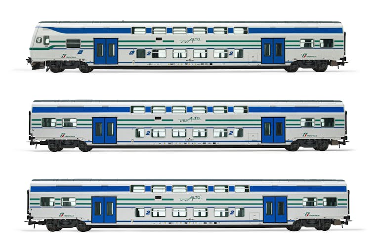 Lima Expert HL5058 FS Trenitalia set 3 carrozze 'Vivalto' 1 pilota 2 intermedie in livrea bianca con fasce verde/blu ep.VI
