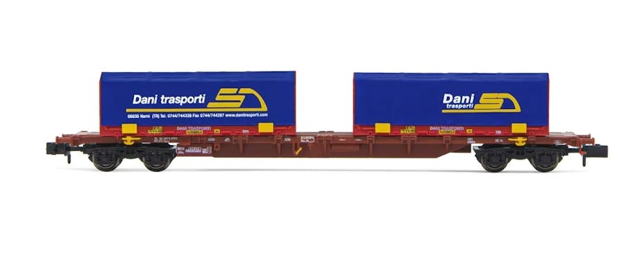 Arnold HN6586 FS carro portacontainer Sgnss, livrea marrone, caricato con 2 container da 22' ''Dani Transporti'', ep. VI