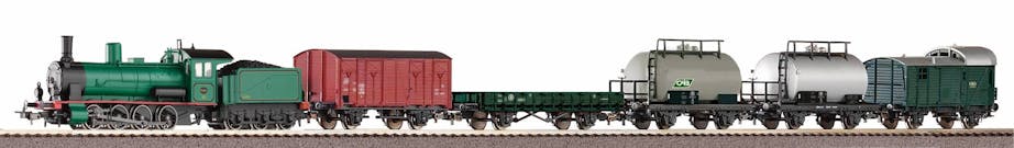 Piko 97942 SNCB start set con locomotiva a vapore Rh 71 con 5 carri merci, ep.III - Roadbed A-Track