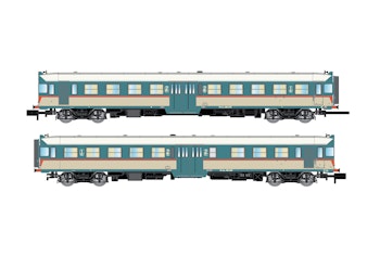 Arnold HN2569S FS, set di 2 automotrici diesel ALn 668 serie 3100, livrea d’origine azzurra/beige, vetri curvi, ep. IV - DCC Sound - Scala N 1/160