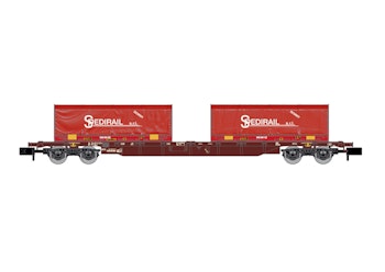Arnold HN6654 FS, carro porta container a 4 assi Sgnss, caricato con 2 container ''Spedirail'' da 22 piedi, ep. VI - Scala N 1/160