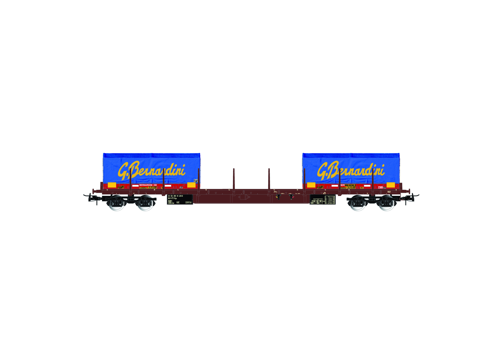 Rivarossi HR6555 FS, carro pianale a 4 assi Rgs, caricato con 2