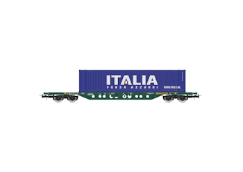 Rivarossi HR6617 FS CEMAT, carro porta container a 4 assi Sgns, livrea verde, caricato con container “Italia” da 45 piedi, ep. V-VI