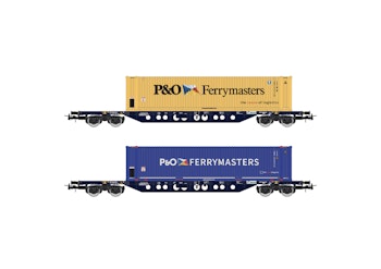 Rivarossi HR6614 Mercitalia Intermodal, set di 2 carri porta container a 4 assi Sgnss, livrea blu, caricati con container “P&O Ferrymaster” da 45 piedi, ep. VI