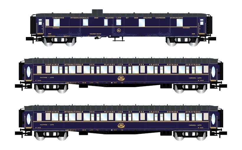 Arnold HN4401 CIWL, set di 3 carrozze ''Train Bleu'', composto da 1 bagagliaio e 2 carrozze letti Lx, ep. III - Scala N 1/160
