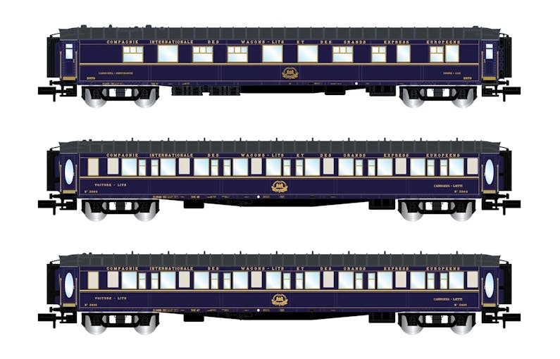 Arnold HN4402 CIWL, set di 3 carrozze ''Train Bleu'', composto da 1 carrozza ristorante e 2 carrozze letti Lx, ep. III - Scala N 1/160