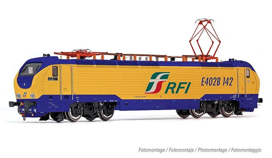 Rivarossi HR2905 FS RFI, locomotiva elettrica E.402B 142, livrea gialla/blu, ep. VI