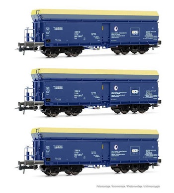 Rivarossi HR6589 PKP Cargo, set di 3 carri tramoggia a scarico automatico a 4 assi Fals, livrea blu/gialla, ep. VI