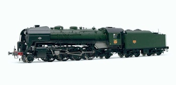 Jouef HJ2430 SNCF, locomotiva a vapore 141 R 44, con terzo fanale di testa e tender a carbone, livrea verde/nera, deposito di Sarreguemines, ep. III