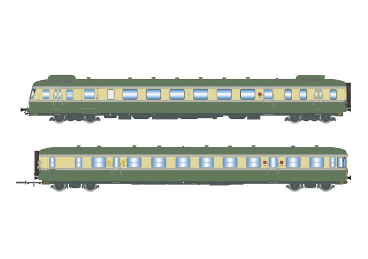 Jouef HJ2419S SNCF, automotrice a 2 unità RGP II X 2716 con rimorchio XR 7719, con deflettori di fumo, livrea verde/beige, ep. III-IV - DCC Sound