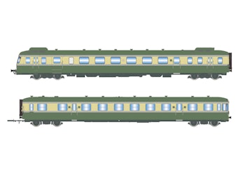 Jouef HJ2420 SNCF, automotrice a 2 unità RGP II X 2712 con rimorchio XR 7714, con deflettori di fumo, livrea verde/beige, ep. III-IV
