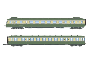 Jouef HJ2420S SNCF, automotrice a 2 unità RGP II X 2712 con rimorchio XR 7714, con deflettori di fumo, livrea verde/beige, ep. III-IV - DCC Sound