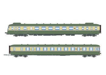 Jouef HJ2429 SNCF, automotrice a 2 unità RGP II X 2719 con rimorchio XRAB 7708, con deflettori di fumo, livrea verde/beige, ep. IV
