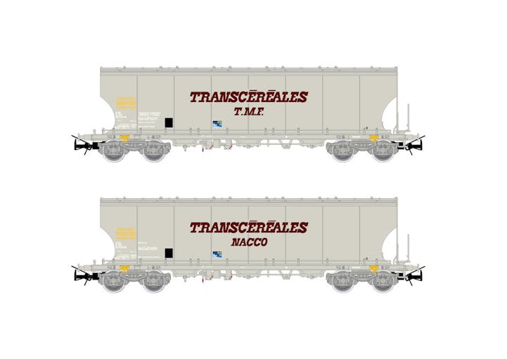 Jouef HJ6270 SNCF, set di 2 carri tramoggia a 4 assi per il trasporto di cereali per il traffico verso la Spagna, ''Transcéréales Nacco'' e ''TMF'', ep. IV