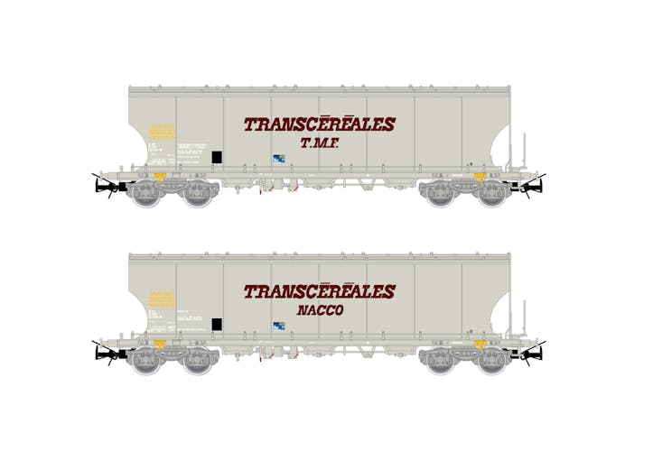 Jouef HJ6270 SNCF, set di 2 carri tramoggia a 4 assi per il trasporto di cereali per il traffico verso la Spagna, ''Transcéréales Nacco'' e ''TMF'', ep. IV