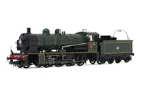 Jouef HJ2407 SNCF, locomotiva a vapore 140 C 362, con tender 18 C 550, livrea nero/verde con strisce gialle e caldaie in ottone lucido, ep. III