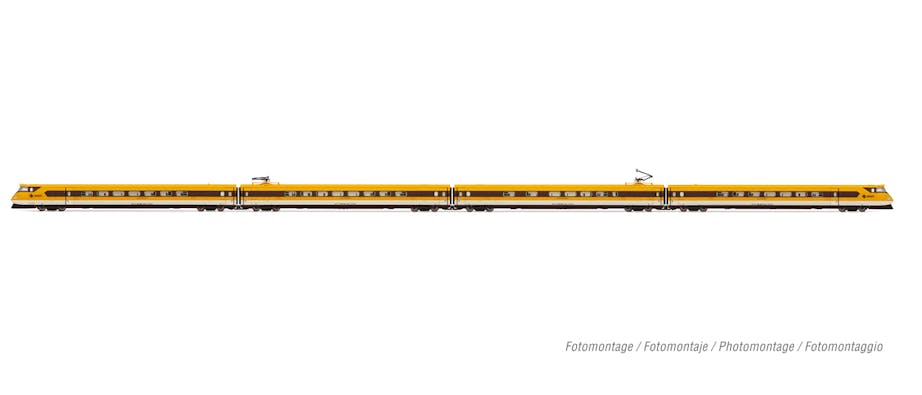 Electrotren HE2016 RENFE, set di 4 unità, elettrotreno ad assetto variabile ad alta velocità classe 443, con tetto giallo e logo vecchio, ep. IVa