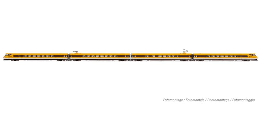 Electrotren HE2016S RENFE, set di 4 unità, elettrotreno ad assetto variabile ad alta velocità classe 443, con tetto giallo e logo vecchio, ep. IVa - DCC Sound