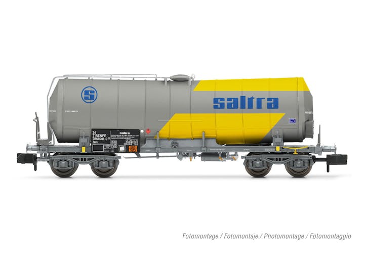 Arnold HN6628 RENFE, carro cisterna isolato a 4 assi per il trasporto di acido cianidrico, livrea gialla/grigia, ''Saltra'', ep. IV - Scala N