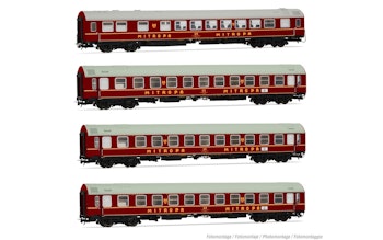 Rivarossi HR4379 DR, set di 4 carrozze OSShD tipo B ''Tourex"'', livrea rossa, composto da 2 x WLAB, 1 x WLABD + 1 x WR, ep. IV