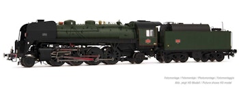 Arnold HN2483 SNCF, locomotiva a vapore 141 R1155, con ruote boxpok su tutti gli assi, tender per carburante ad alta capacità, livrea verde e nera, epoca III - Scala N 1/160