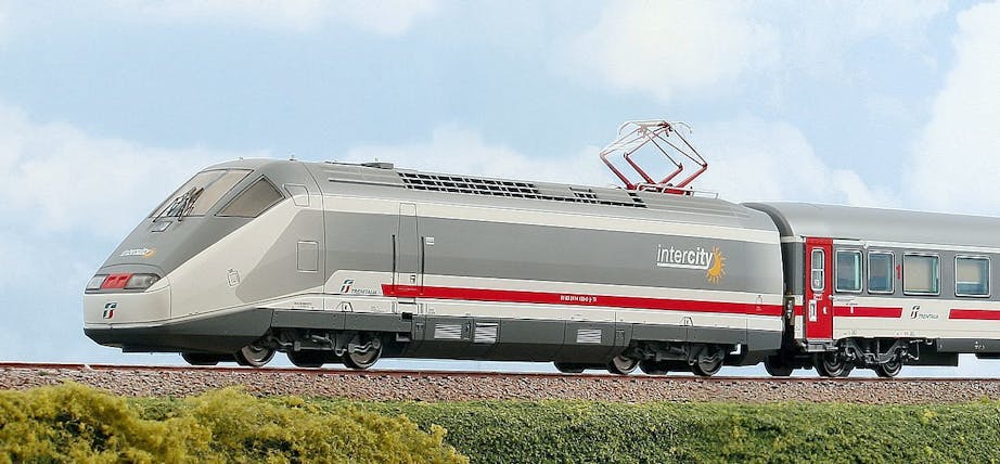 Acme 70112 Set ''Intercity'' Trenitalia formato da due locomotori E.414 (uno non motorizzato) e due carrozze nella nuova livrea Intercity Day con fascia scura sui finestrini, ep.VI