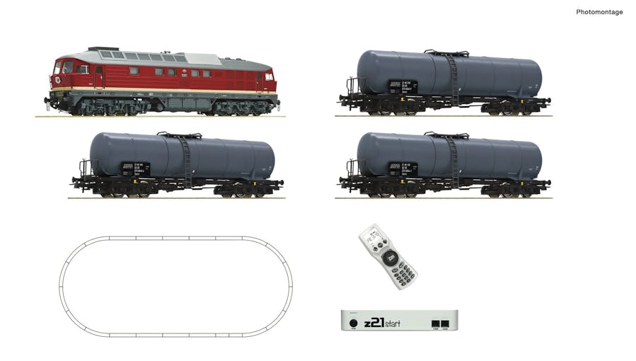Roco 5110002 Start Set digitale z21 start: DR Locomotiva diesel gruppo 132 con carri cisterna, ep. VI