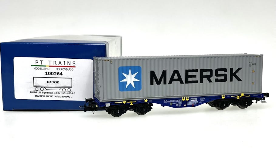 PT Trains 100264 Carro intermodale tipo Sgmmnss ''Modalis'' caricato con container 40' ''MAERSK'' , ep.VI