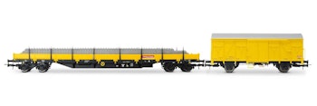 Rivarossi HR6647 DB Bahnbau, set di 2 carri manutenzione, composto da 1 x Res carico di traversine e 1 x Gs, livrea gialla, ep. V-VI