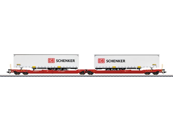 Marklin 47470 Set carro articolato a doppia tasca tipo Sdggmrss 738 con due semirimorchi DB Schenker, ep.VI