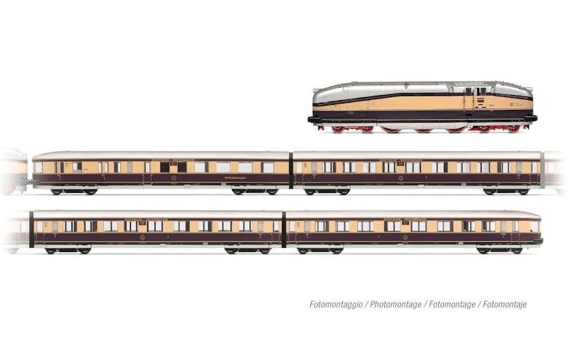 Rivarossi HR2953 DRG, locomotiva a vapore ad alta velocità 61 001, livrea definitiva con treno Henschel-Wegmann (4 carrozze), ep. II